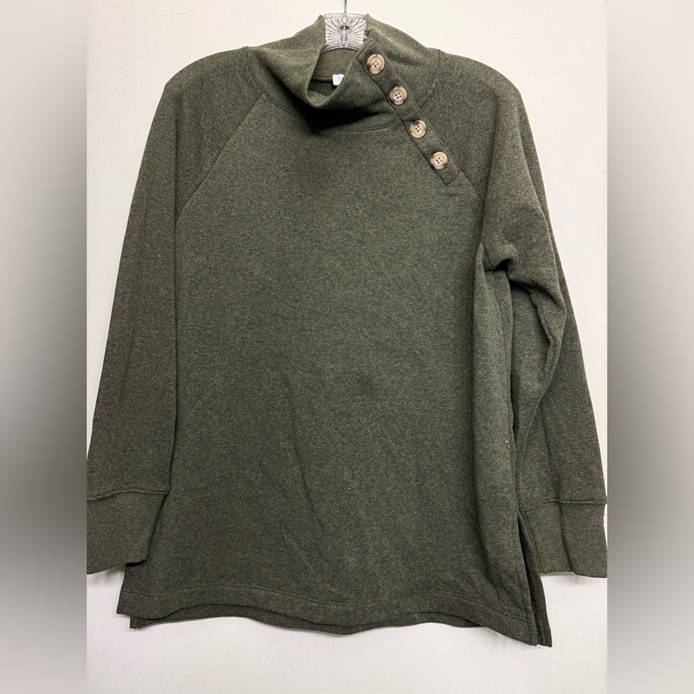 J.Crew Funnel-Neck Button Sweatshirt – Size S – Olive Green